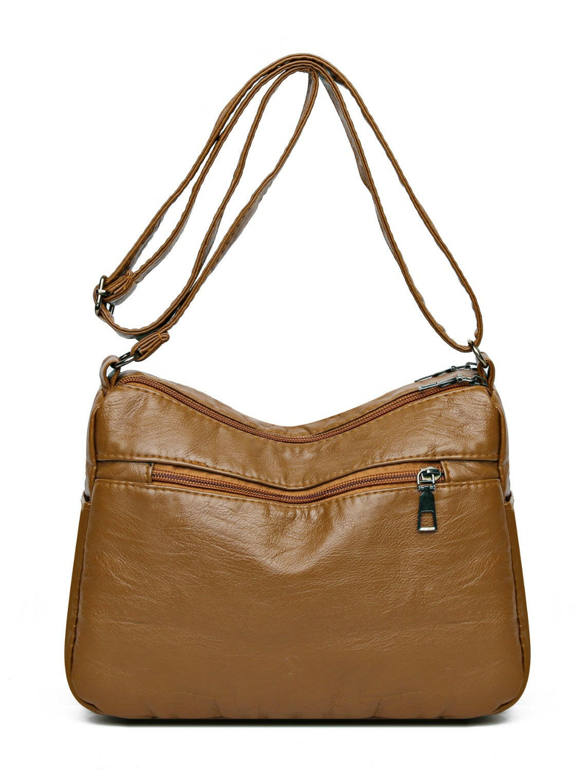 PU Leather Ruched Adjustable Strap Shoulder Bag.