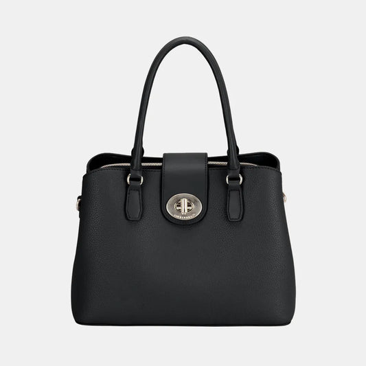 David Jones PU Leather Twist-Lock Tote Bag - Premium Tote Bag from Trendsi - Just $53.99! Shop now at Handbags Specialist Headquarter