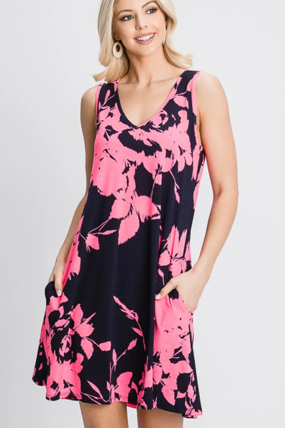 Heimish Full Size Floral V-Neck Tank Dress with Pockets - Premium Dresses from Trendsi - Just $35.99! Shop now at Handbags Specialist Headquarter