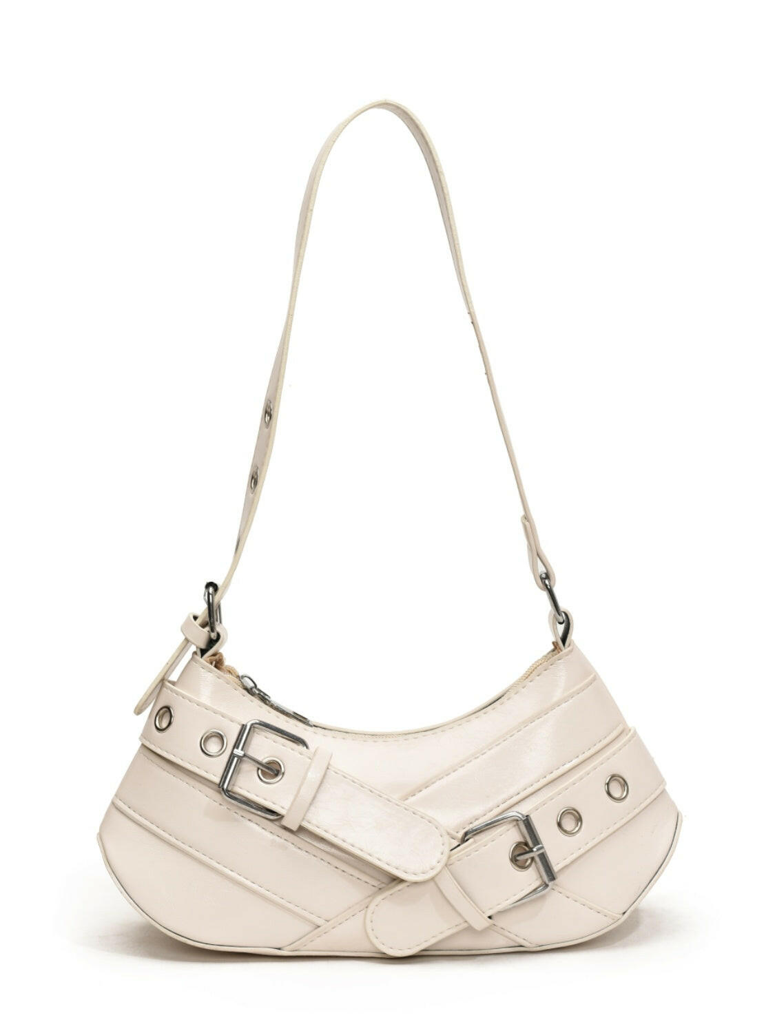 PU Leather Buckle Shoulder Bag.