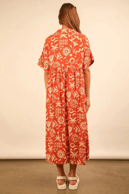 VERY J Plus Size Oversized Printed Shirt Midi Dress.