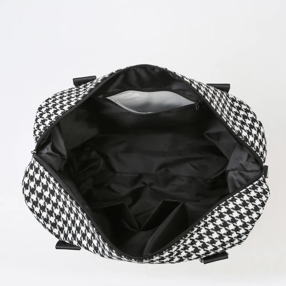 Houndstooth Canvas Travel Bag - Premium travel-bag from Trendsi - Just $44.99! Shop now at Handbags Specialist Headquarter