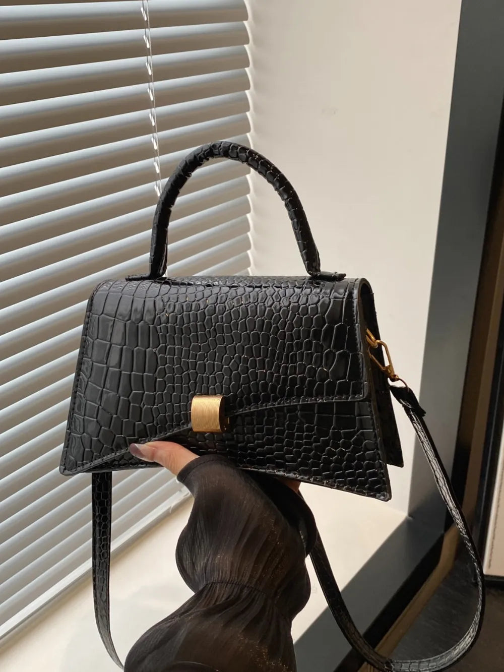 Solid Color PU Leather Handbag - Premium handbags from Trendsi - Just $21.99! Shop now at Handbags Specialist Headquarter