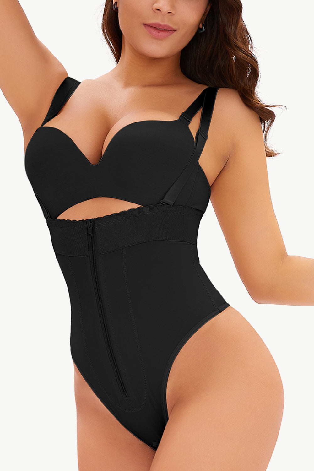 Full Size Adjustable Strap Zip-Up Shaping Bodysuit - Premium Bottoms from Trendsi - Just $36.99! Shop now at Handbags Specialist Headquarter