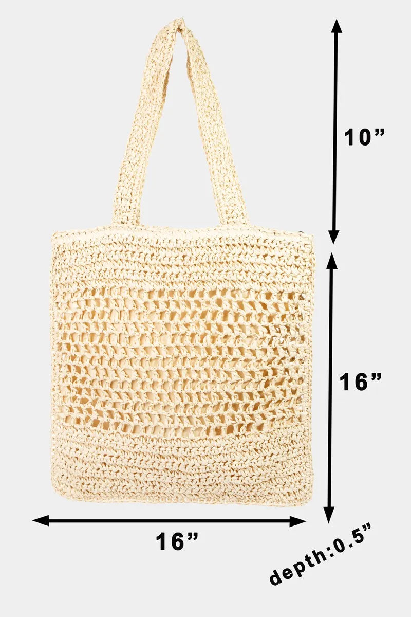 Fame Straw-Paper Crochet Tote Bag - Premium Tote Bag from Trendsi - Just $30.99! Shop now at Handbags Specialist Headquarter