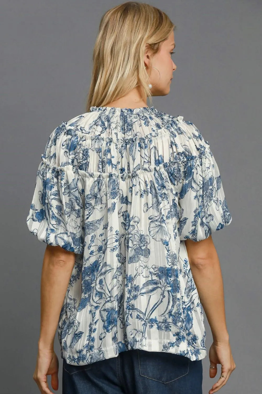 Umgee Full Size Floral Print Metallic Ruffle Blouse Plus Size - Premium Dresses from Trendsi - Just $48.99! Shop now at Handbags Specialist Headquarter