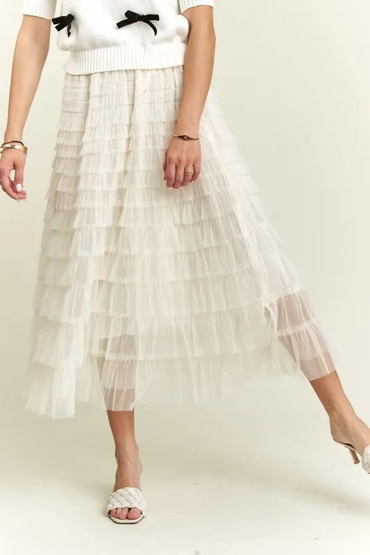 ADORA Elastic Waist Layered Mesh Midi Skirt - Premium  from Trendsi - Just $39.99! Shop now at Handbags Specialist Headquarter