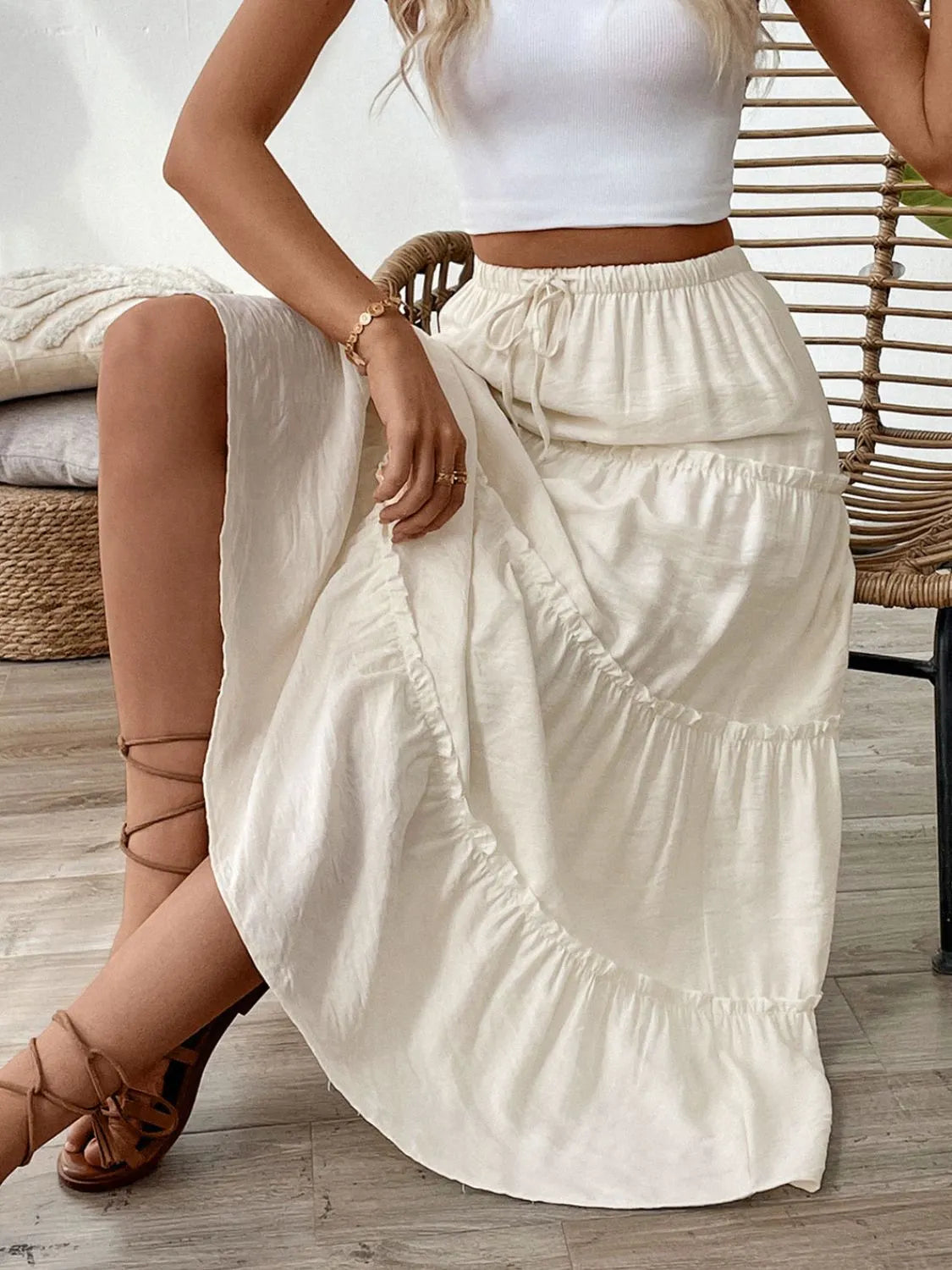 Drawstring Frill Tiered Skirt - Premium Skirts from Trendsi - Just $35.99! Shop now at Handbags Specialist Headquarter