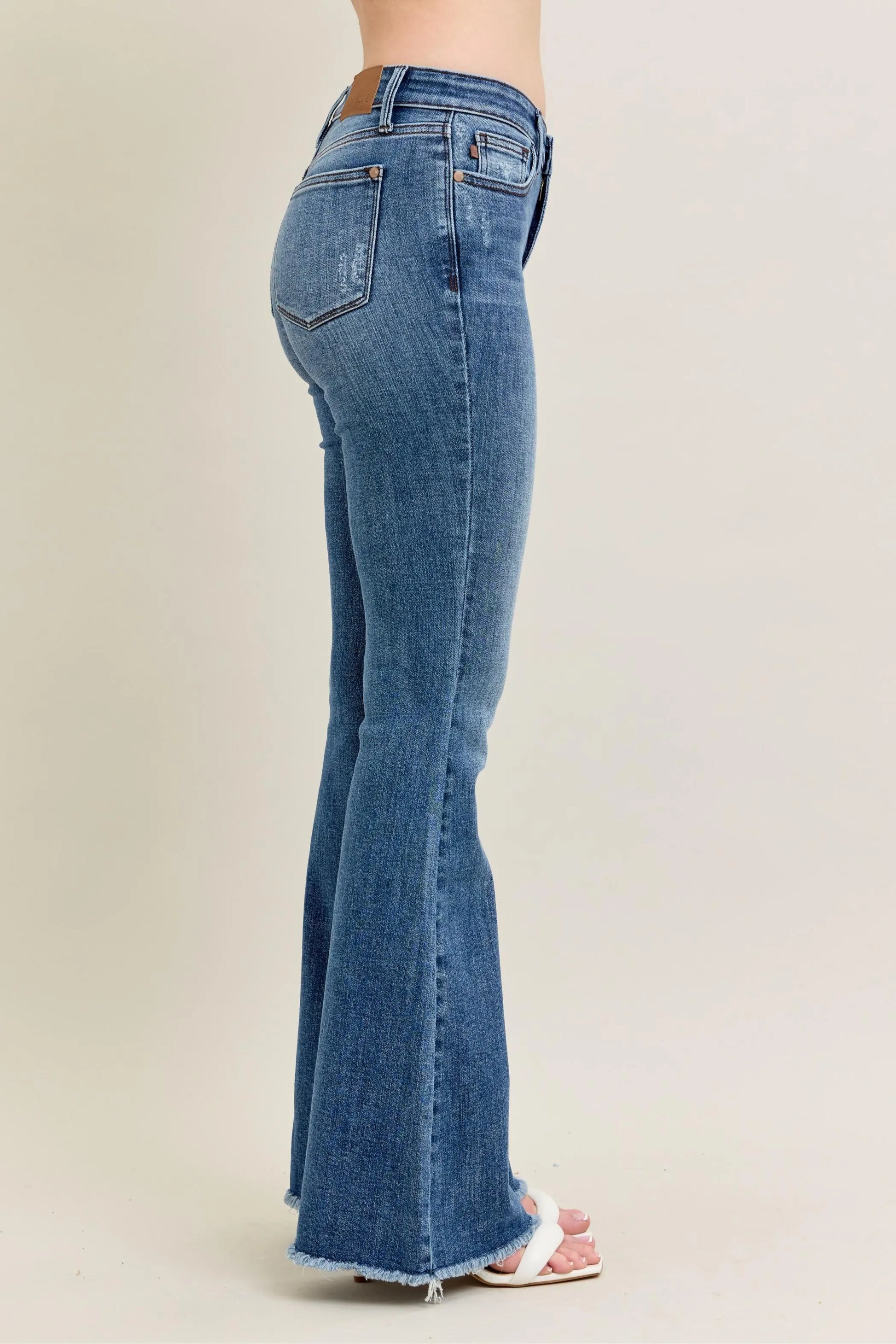 Judy Blue Full Size Mr Vintage Wash Flare Jeans W/ Destroy and Fray Hem Plus Size - Premium Women / Jeans & Denim from Trendsi - Just $69.99! Shop now at Handbags Specialist Headquarter