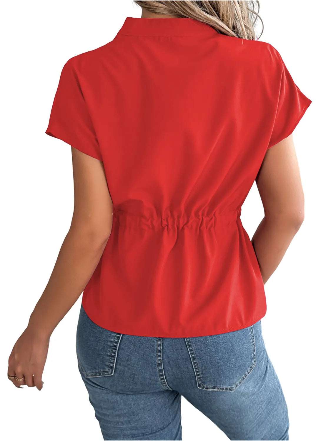 Notched Short Sleeve Blouse - Premium Women / Tops from Trendsi - Just $29.84! Shop now at Handbags Specialist Headquarter