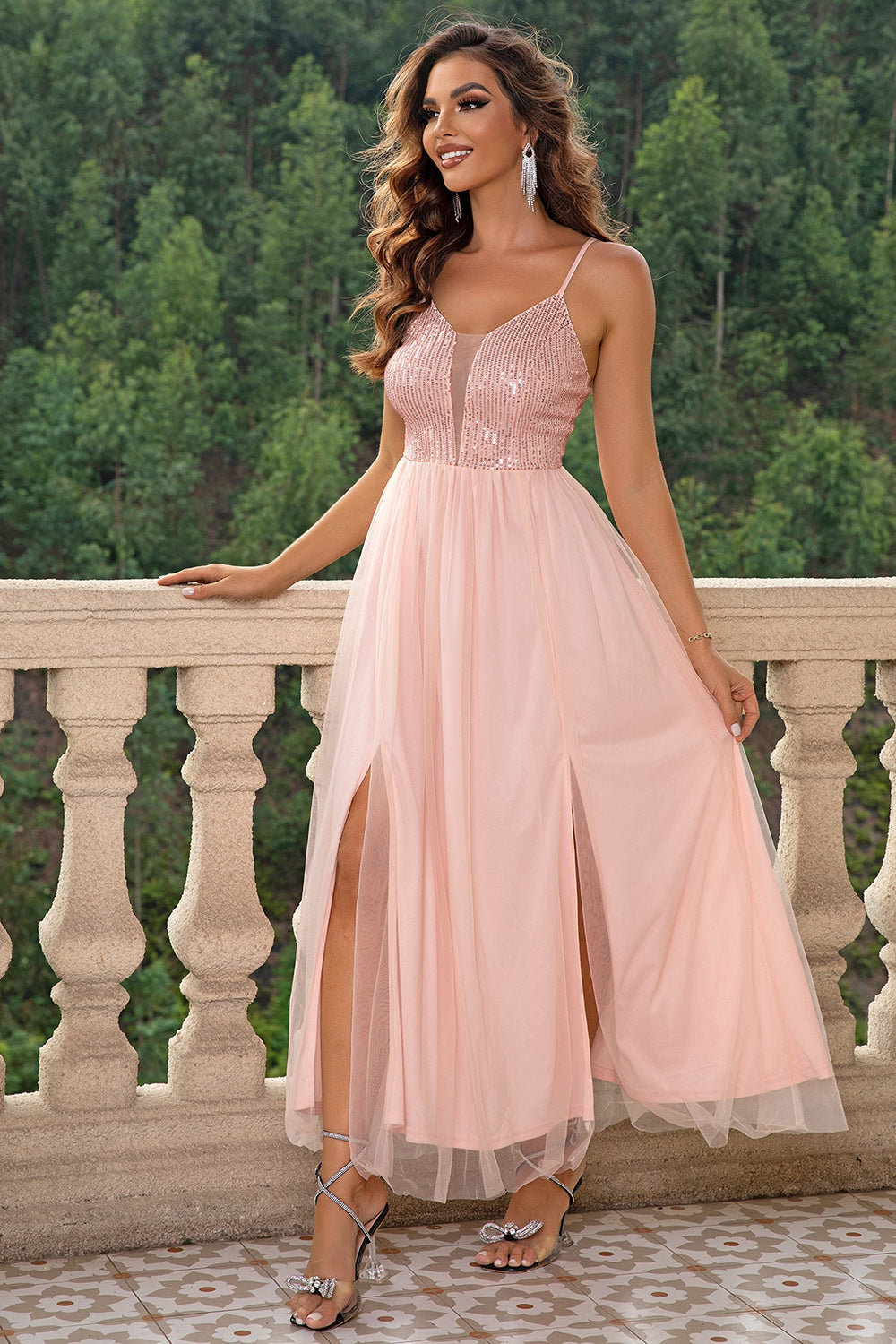 Spaghetti Strap Slit Mesh Dress - Premium Dresses from Trendsi - Just $50.99! Shop now at Handbags Specialist Headquarter
