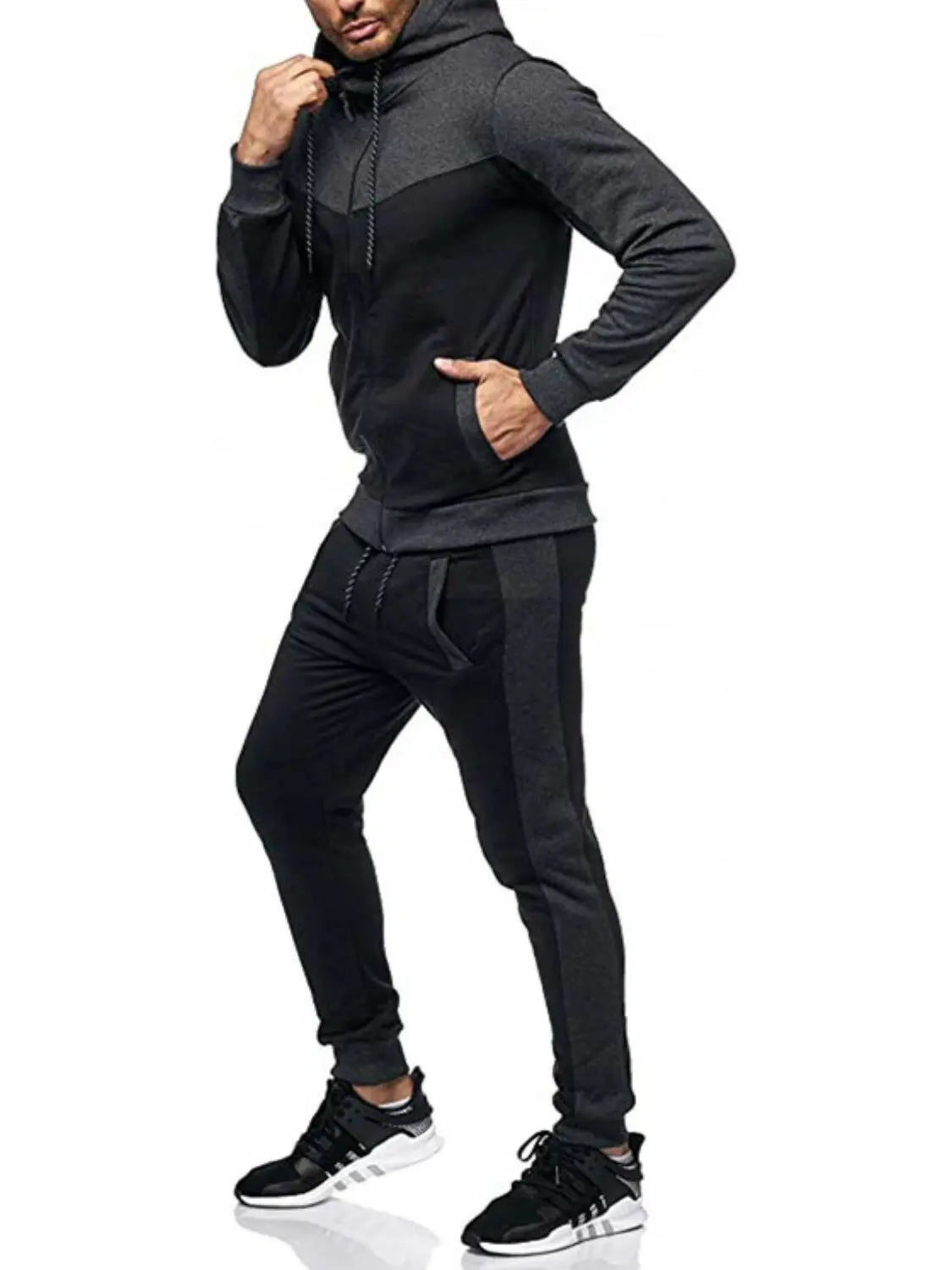 Men's Plus Size Zip Up Contrast Hoodie and Pants Set.