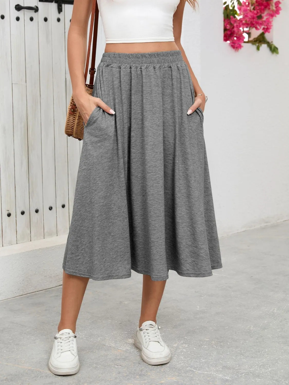 Elastic Waist Skirt With Pockets - Premium Skirts from Trendsi - Just $23.99! Shop now at Handbags Specialist Headquarter