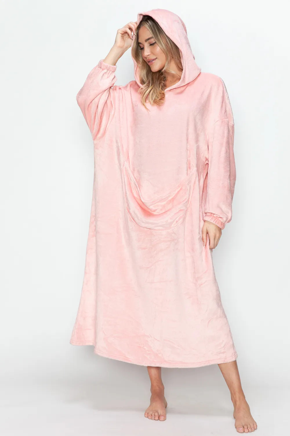 Double Take Full Size Pocketed Hooded Midi Lounge Dress - Premium Sleepwear from Trendsi - Just $44.66! Shop now at Handbags Specialist Headquarter