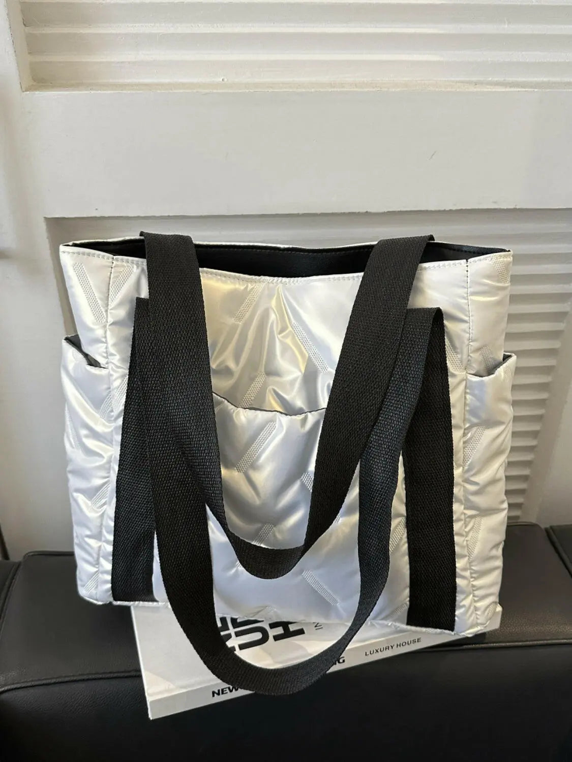 Solid Color Tote Bag with Side Pockets.