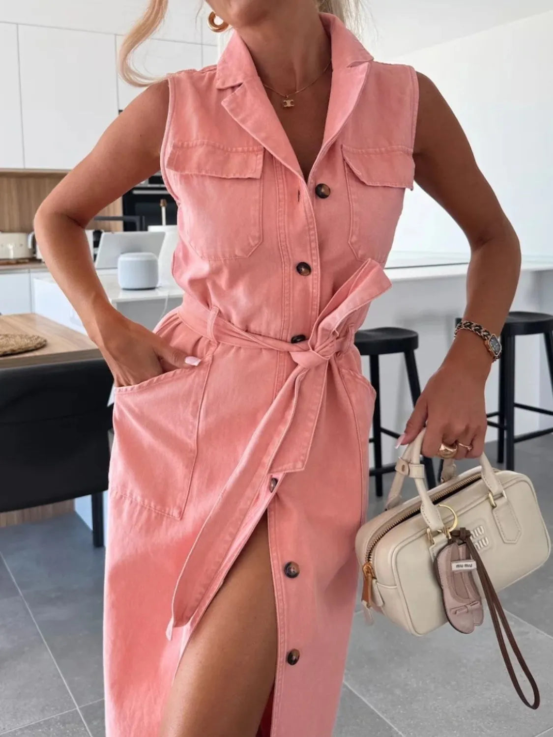 Button Front Sleeveless Denim Dress - Premium Women / Jeans & Denim from Trendsi - Just $51.62! Shop now at Handbags Specialist Headquarter