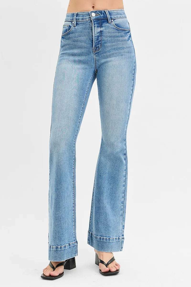 RISEN Full Size Tummy Control Elastic Band High Rise Flare Jeans Plus Size - Premium Women / Jeans & Denim from Trendsi - Just $68.99! Shop now at Handbags Specialist Headquarter