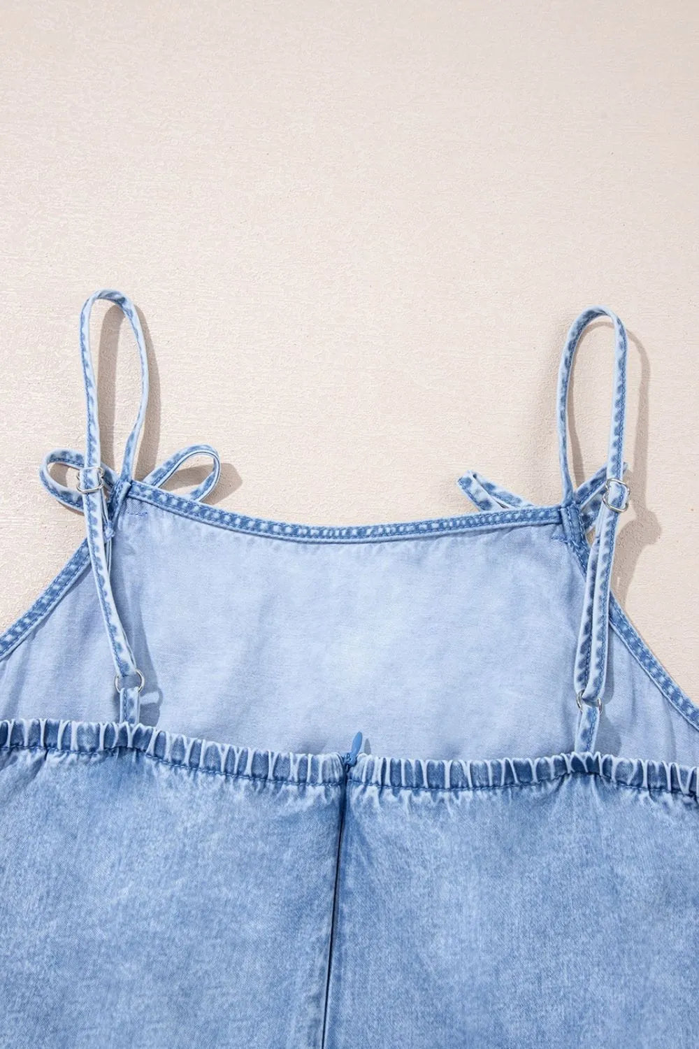 Bow Detail Spaghetti Straps Ruffle Hem Denim Dress - Premium Women / Jeans & Denim from Trendsi - Just $46.38! Shop now at Handbags Specialist Headquarter