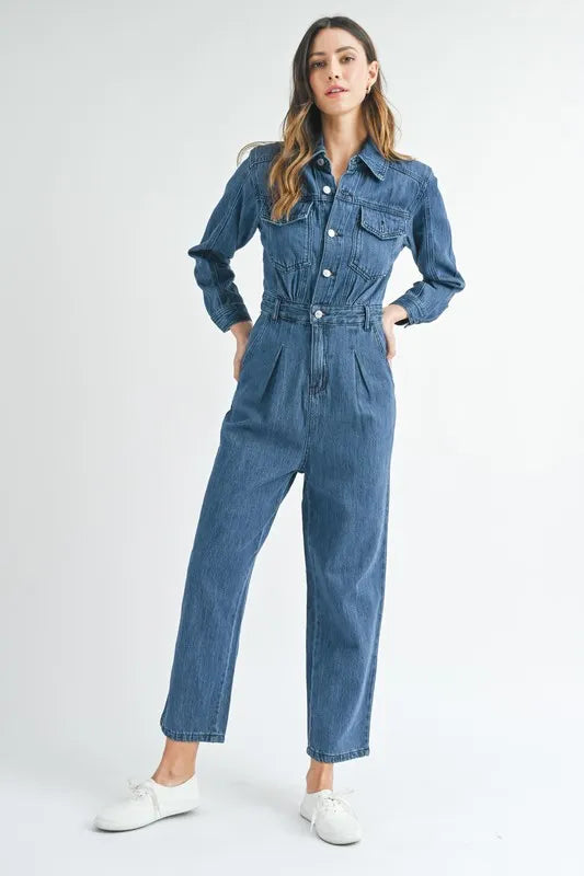 MABLE Cinched Waist Straight Leg Denim Jumpsuit - Premium Women / Jeans & Denim from Trendsi - Just $71.56! Shop now at Handbags Specialist Headquarter