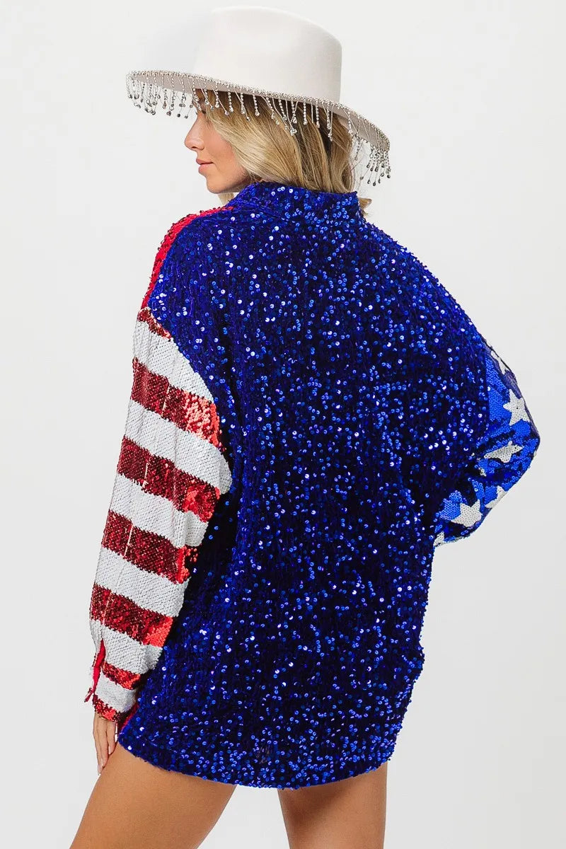 BiBi American Flag Sequin Snap Down Shirt - Premium Women / Jeans & Denim from Trendsi - Just $64.30! Shop now at Handbags Specialist Headquarter