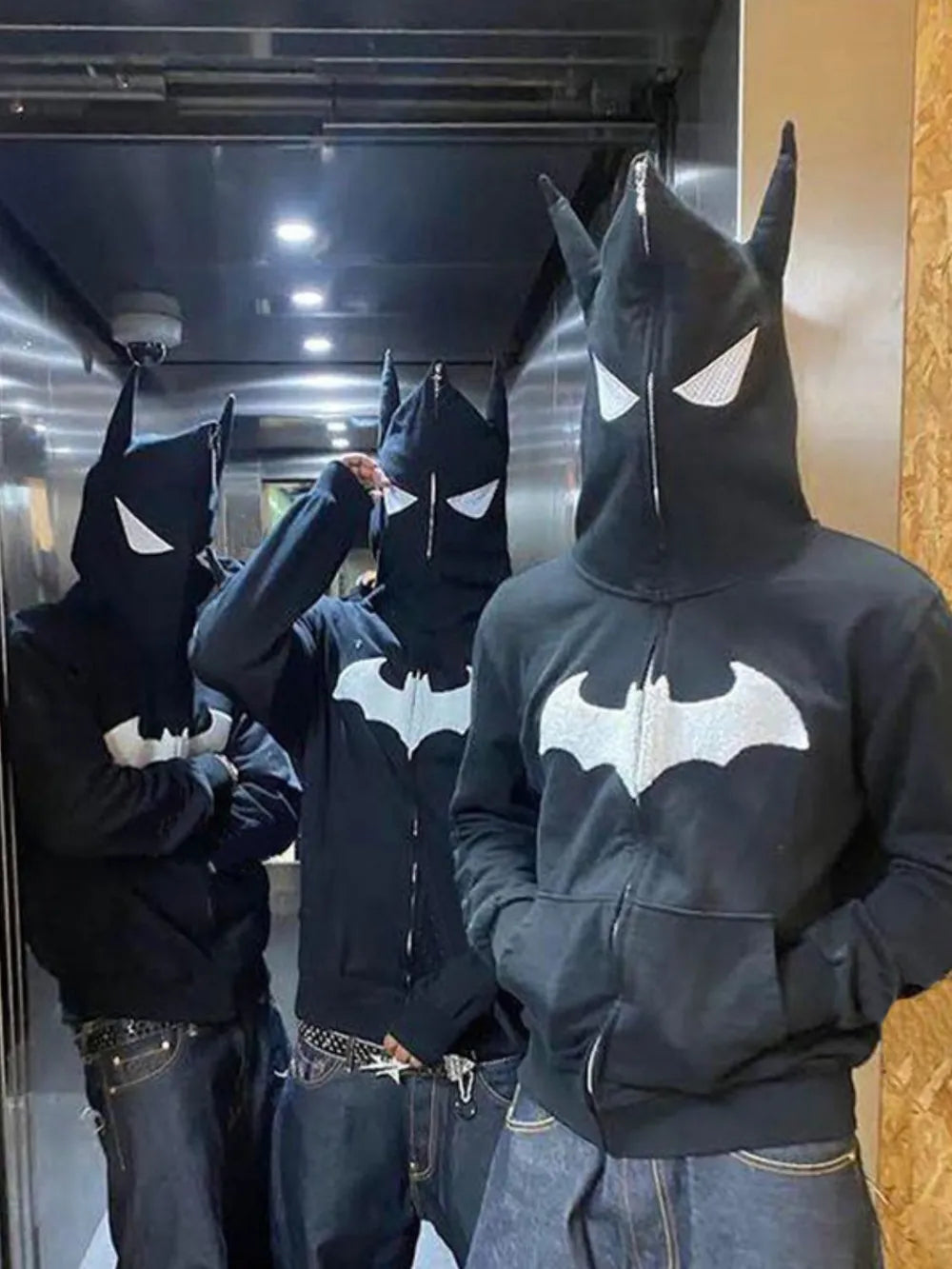 Men's Bat Embroidered Zip Up Hoodie - Premium Men's Sweatshirts from Trendsi - Just $44.48! Shop now at Handbags Specialist Headquarter