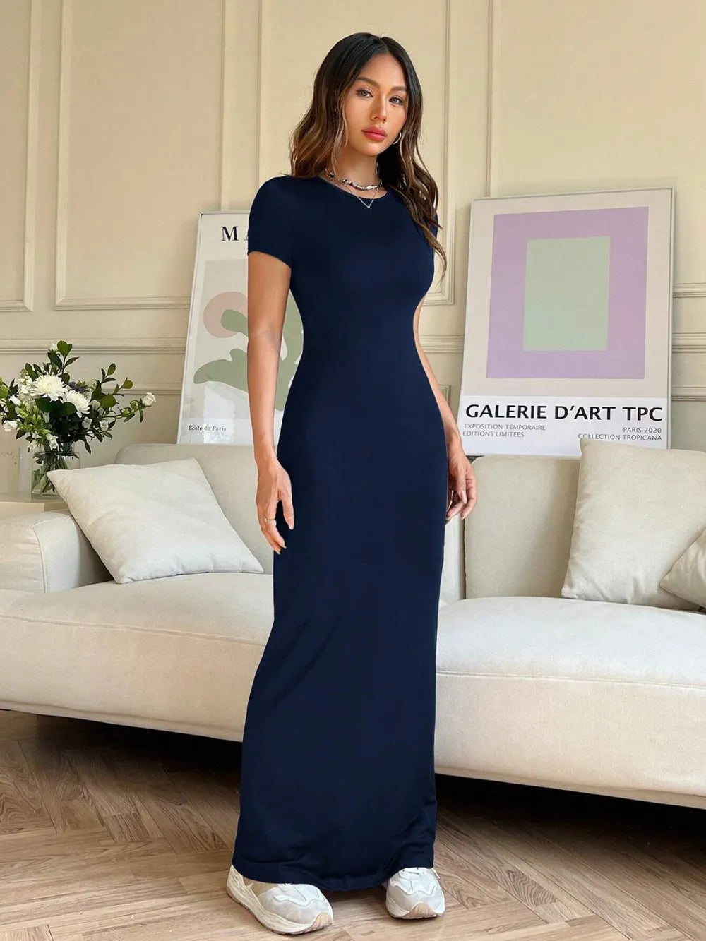 Short Sleeve Maxi Tee Dress - Premium Maxi Dress from Trendsi - Just $29.99! Shop now at Handbags Specialist Headquarter