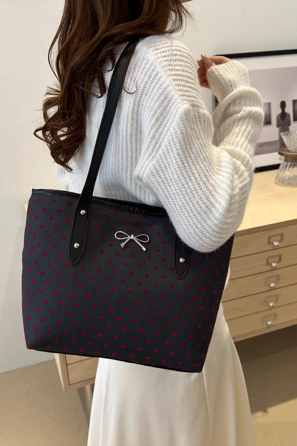 Bow Trim Polyester Tote Bag - Premium Tote Bag from Trendsi - Just $39.99! Shop now at Handbags Specialist Headquarter