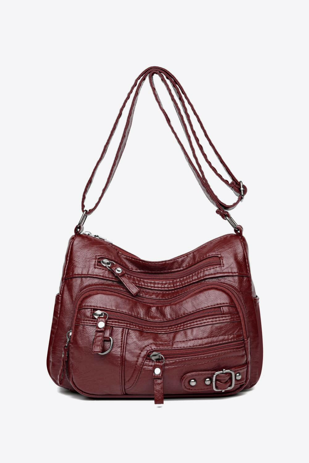 Multi-Pocket PU Leather Crossbody Bag.