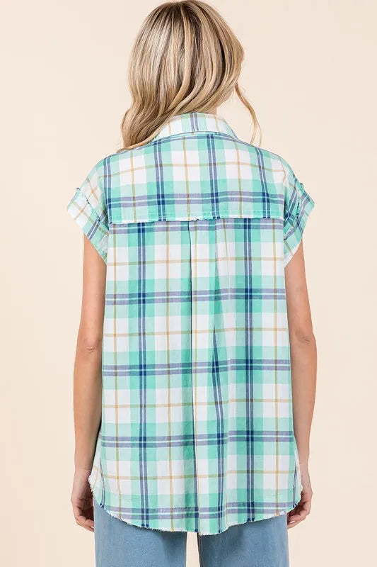 Mittoshop Mineral Wash Plaid Button Down Shirt - Premium Women's Down Shirt Tops from Trendsi - Just $51.26! Shop now at Handbags Specialist Headquarter