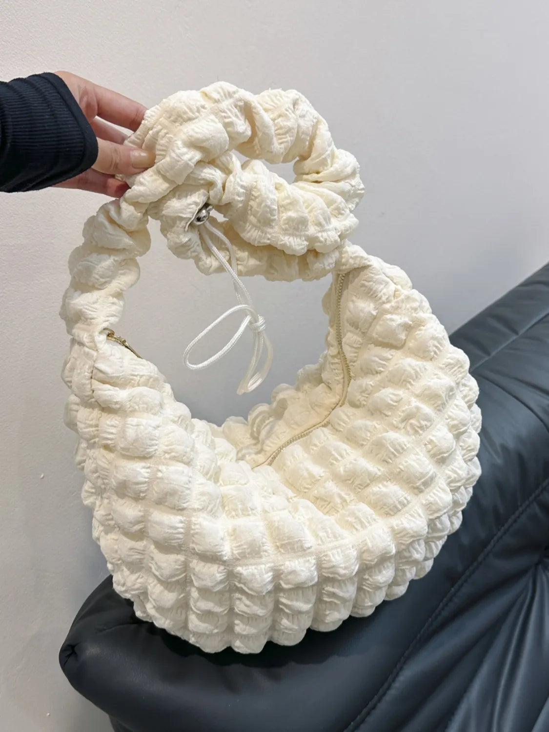 Drawstring Strap Bubble Textured Shoulder Bag.