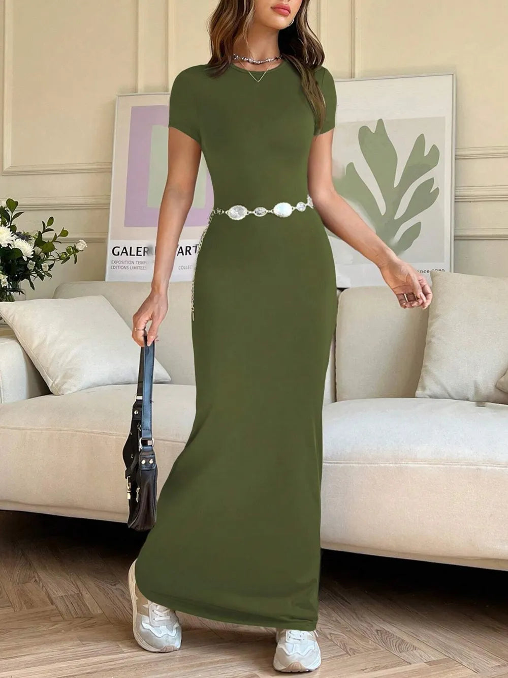 Short Sleeve Maxi Tee Dress - Premium Maxi Dress from Trendsi - Just $29.99! Shop now at Handbags Specialist Headquarter