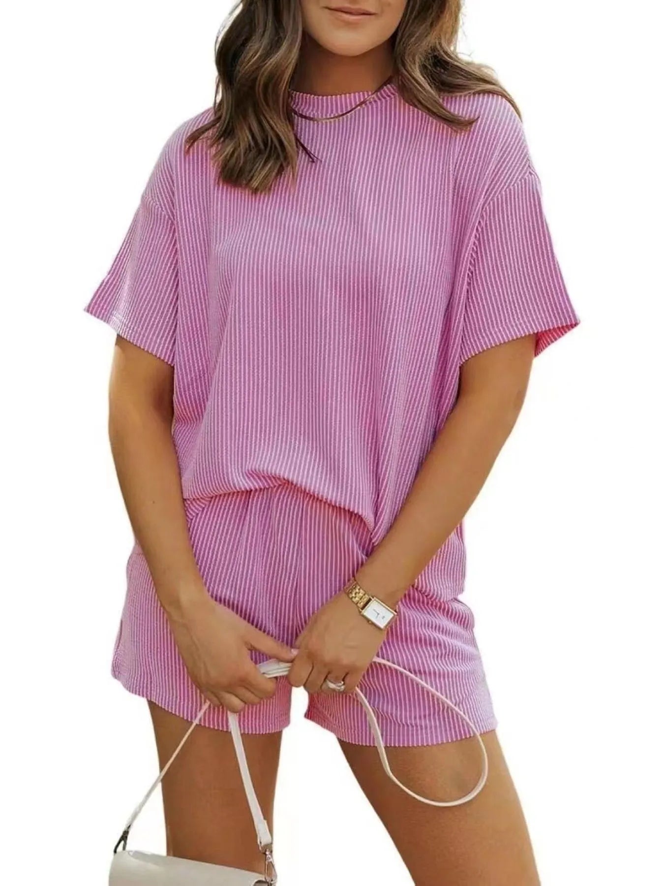 Full Size Ribbed Short Sleeve Top and Shorts Two-Piece Set Plus Size - Premium Sleepwear from Trendsi - Just $34.99! Shop now at Handbags Specialist Headquarter