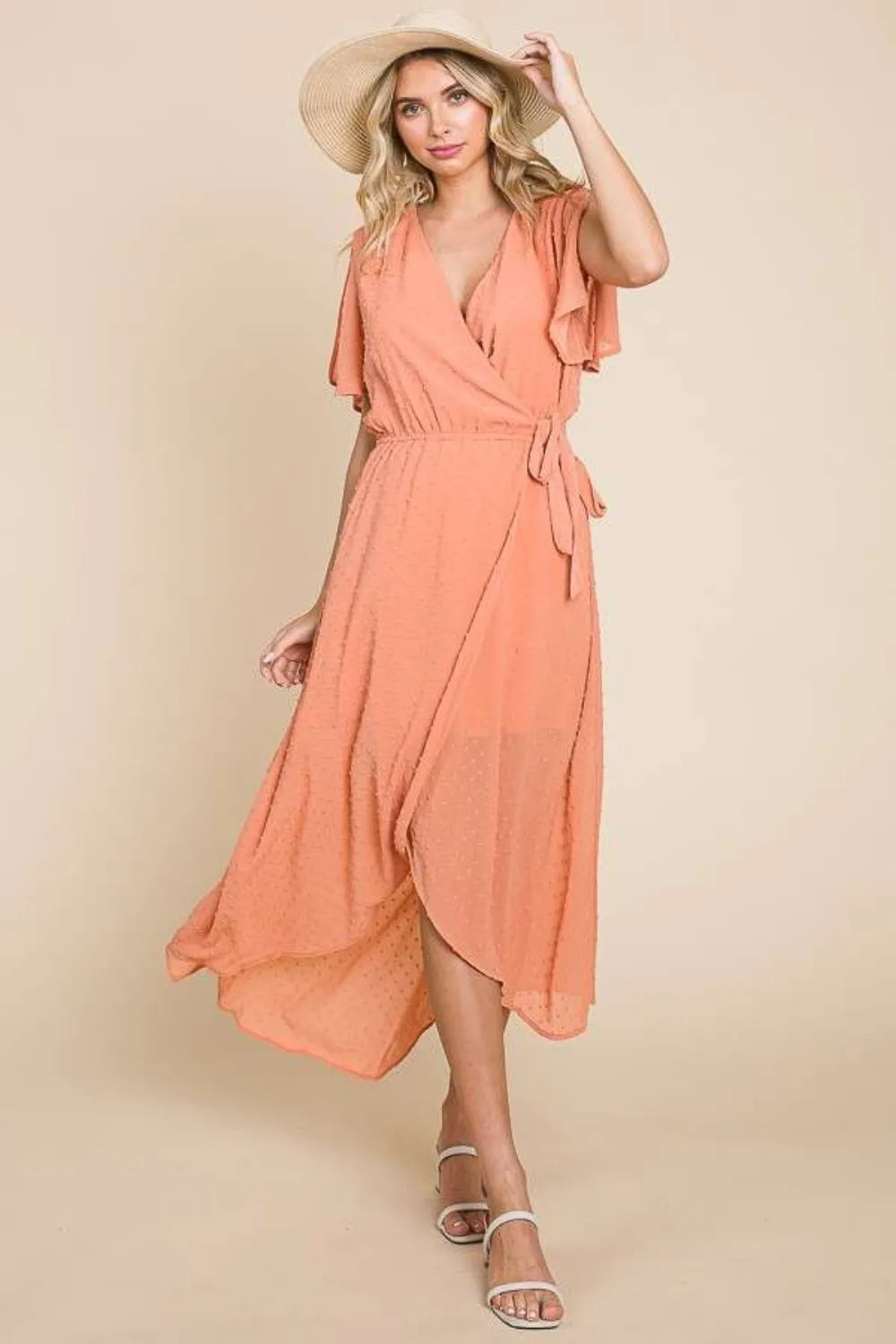 Culture Code Full Size Swiss Dot Tied Slit Short Sleeve Dress - Premium Dresses from Trendsi - Just $49.99! Shop now at Handbags Specialist Headquarter