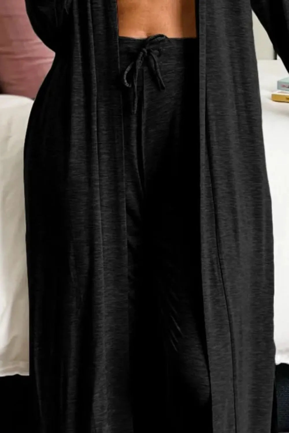 Open Front Long Sleeve Cardigan and Pants Lounge Set - Premium Sleepwear from Trendsi - Just $48.52! Shop now at Handbags Specialist Headquarter