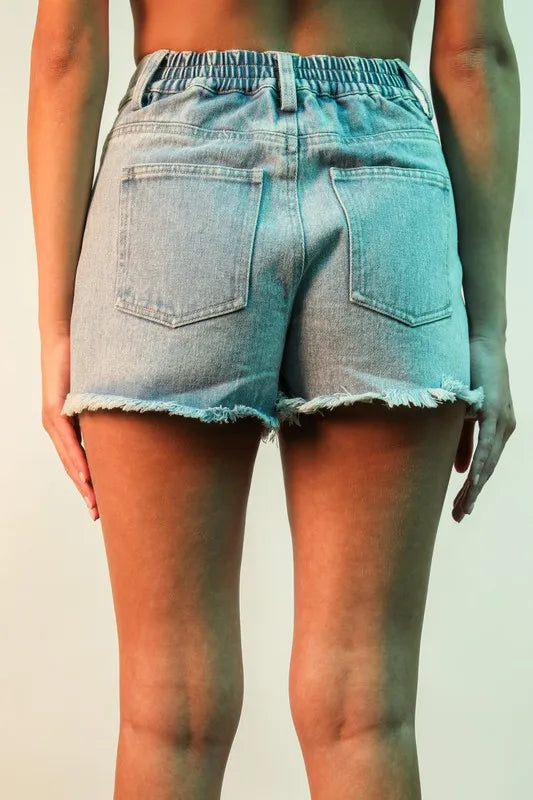 VERY J Raw Hem Pocketed Contrast Washed Denim Shorts - Premium Women / Jeans & Denim from Trendsi - Just $37.78! Shop now at Handbags Specialist Headquarter