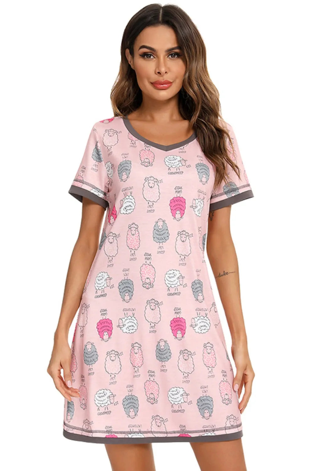 Contrast Trim Short Sleeve Lounge Dress - Premium Sleepwear from Trendsi - Just $26! Shop now at Handbags Specialist Headquarter