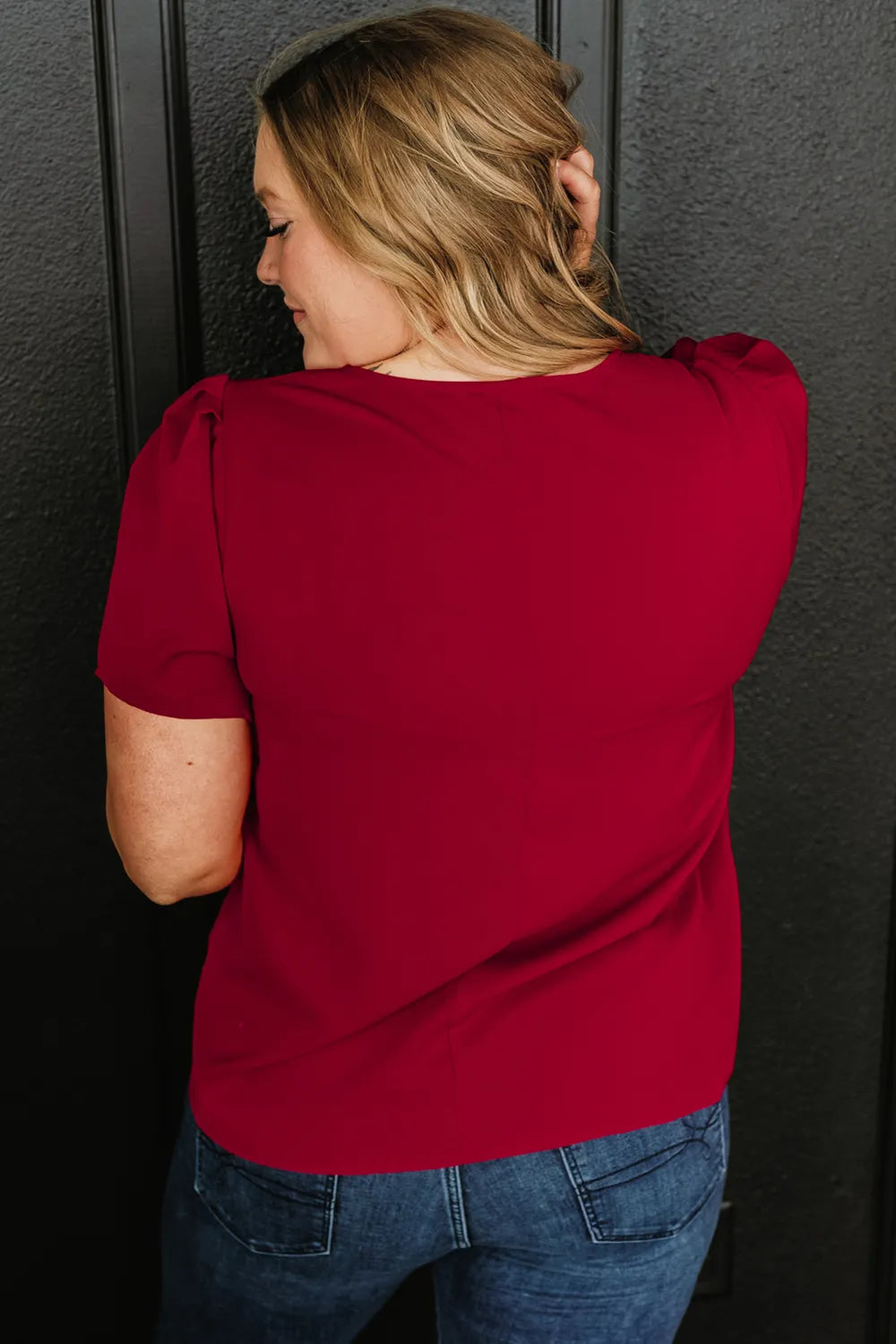 Plus Size Round Neck Short Sleeve Blouse - Premium Plus Size Shirts from Trendsi - Just $21! Shop now at Handbags Specialist Headquarter