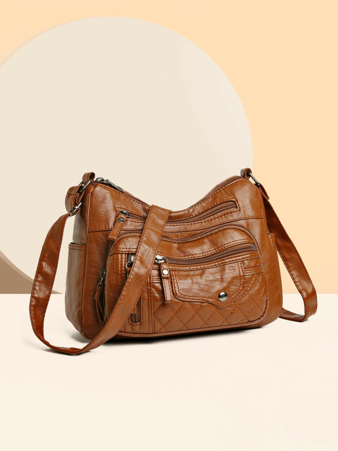 PU Leather Multi Pockets Adjustable Strap Shoulder Bag.