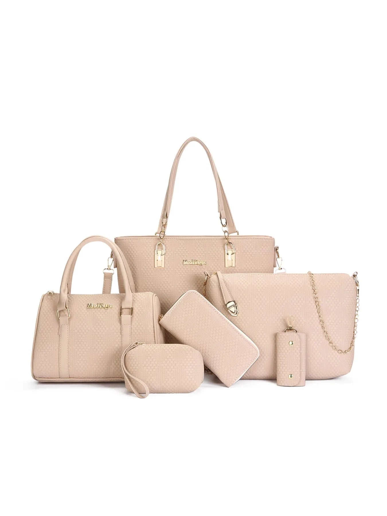 6-Piece Leather Textured Bag Set - Premium Wallet from Trendsi - Just $37.99! Shop now at Handbags Specialist Headquarter