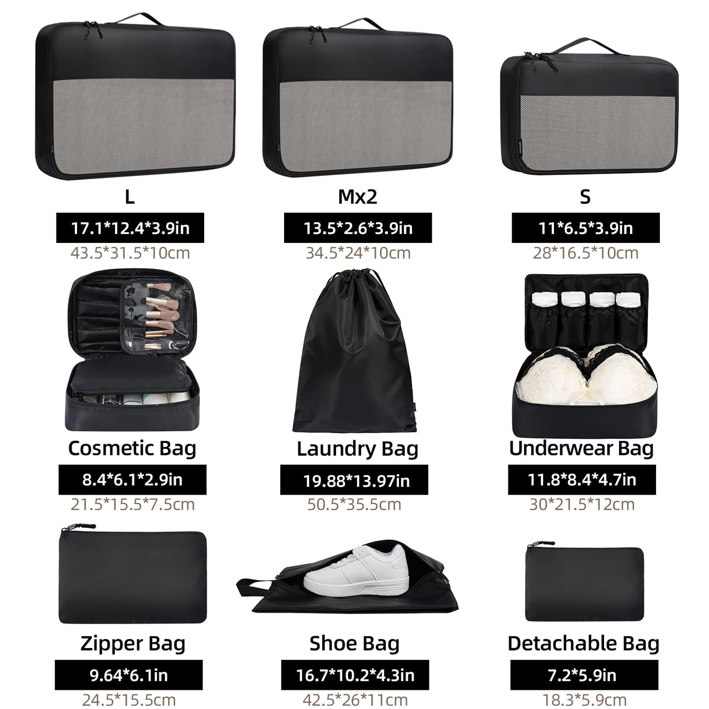 BAGAIL Travel Cubes: 8/9 Set Packing Organizers
