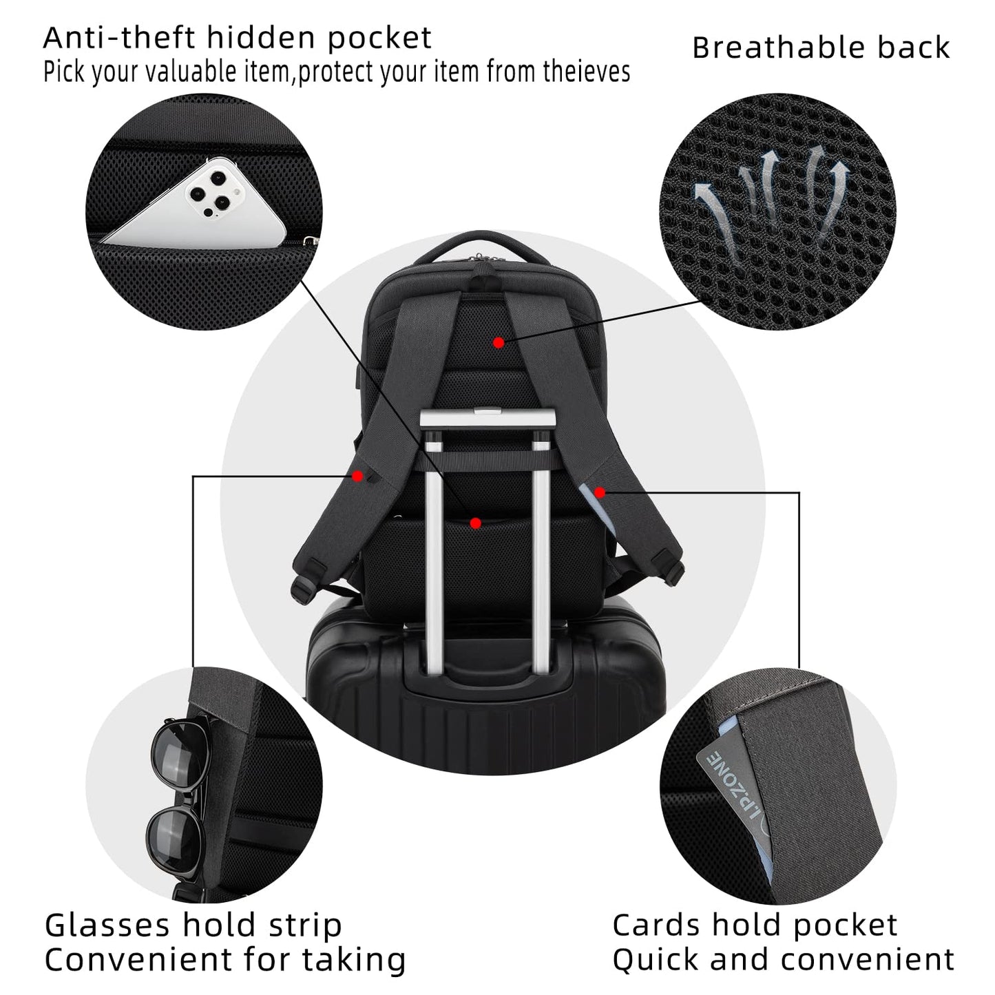 DUSLANG Travel Laptop Backpack with USB Port - Black
