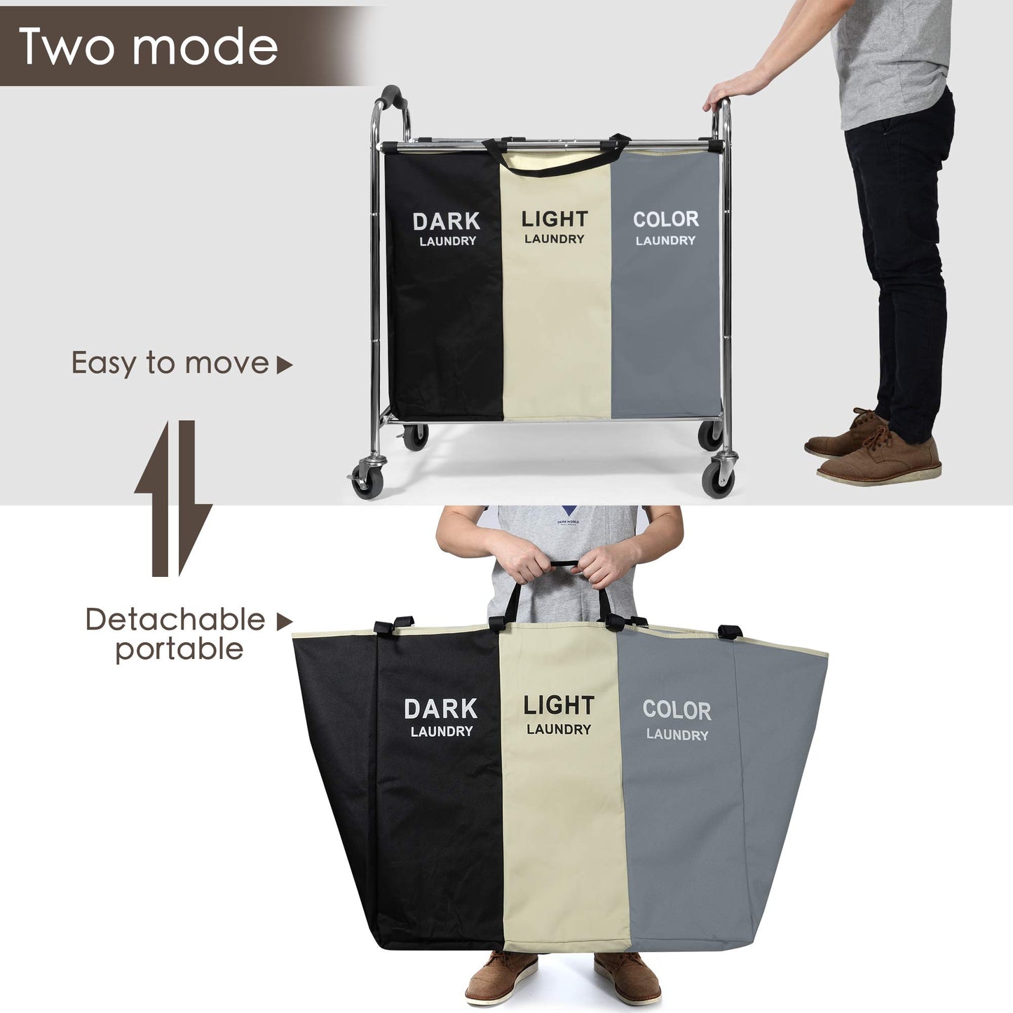 Wheeled 3-Section Laundry Cart - 240l Organizer