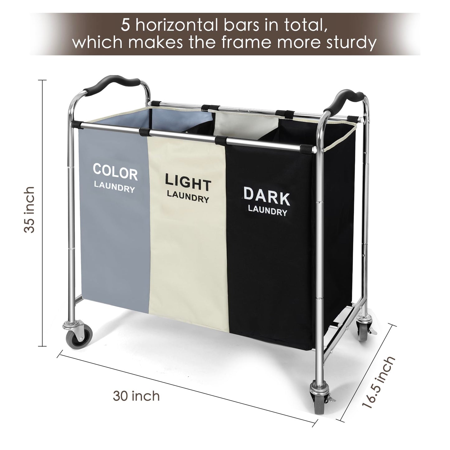 Wheeled 3-Section Laundry Cart - 240l Organizer