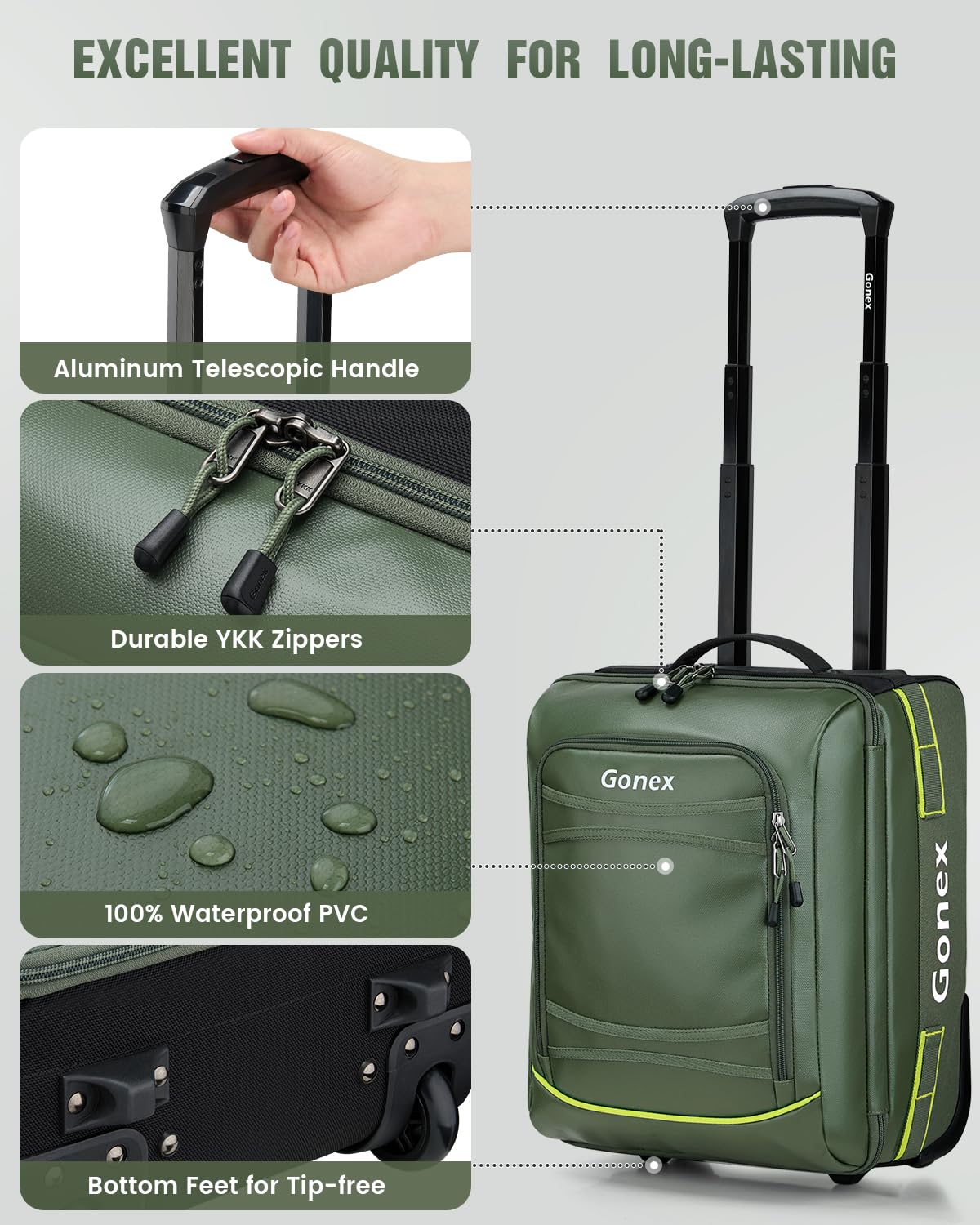 Gonex 70L Wheeled Duffle - Olive Green Travel Bag
