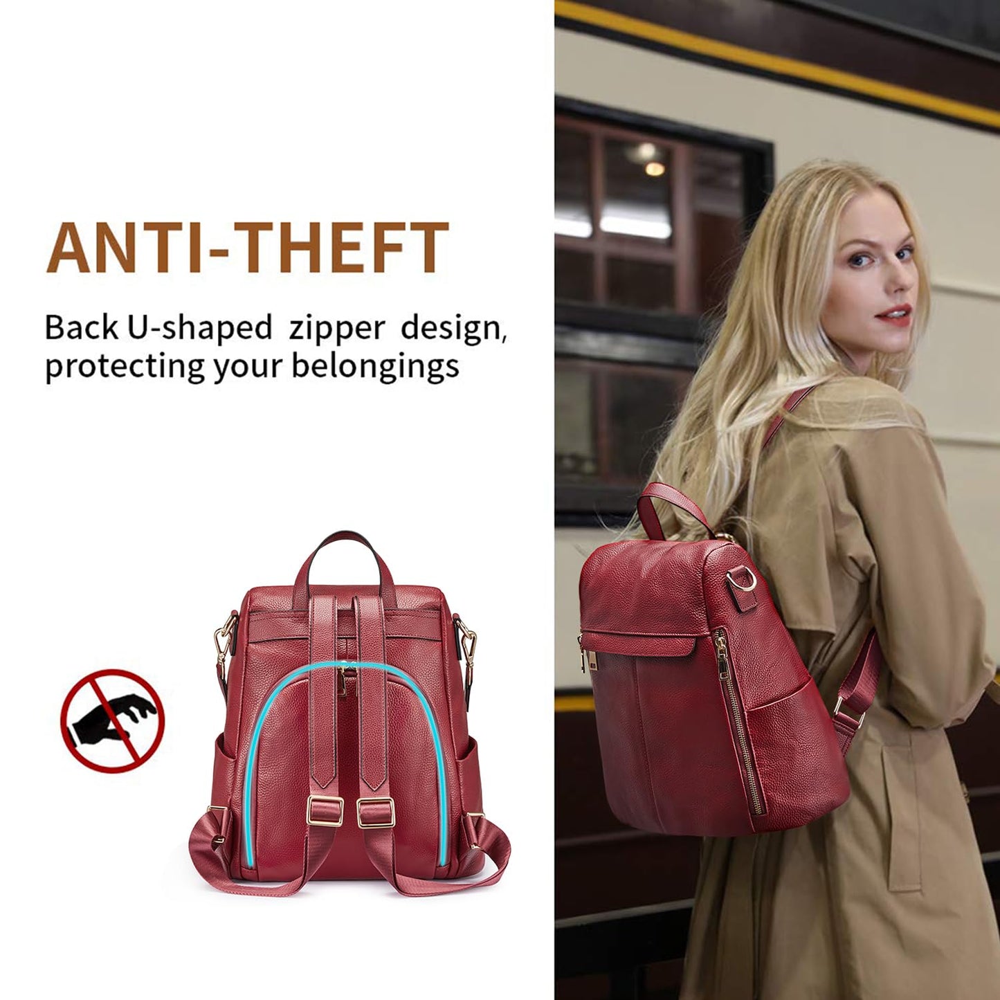 Kattee Women's Luxe Anti-Theft Leather Backpack Bag