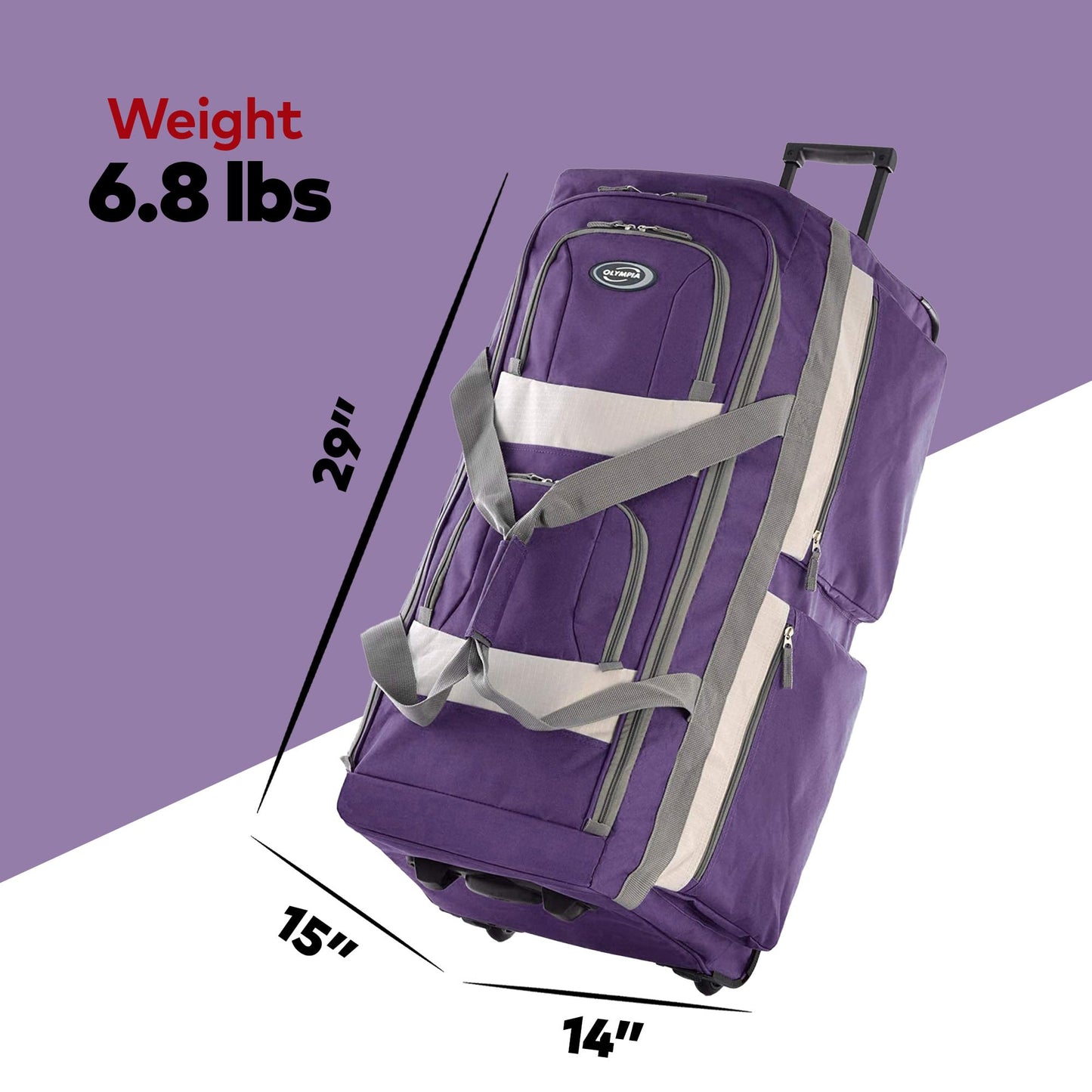 Olympia 22 Max Wheeled Duffel: 8-Pocket Water-Resist