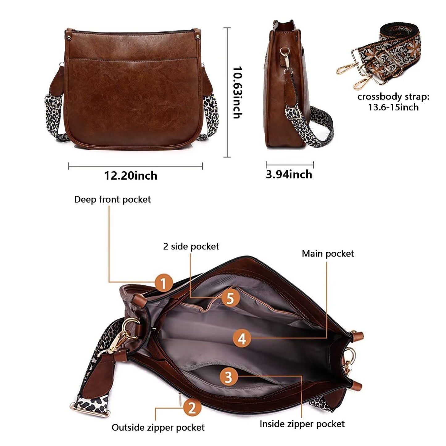 AUYOCO Chic Vegan Leather Crossbody Bag with Strap