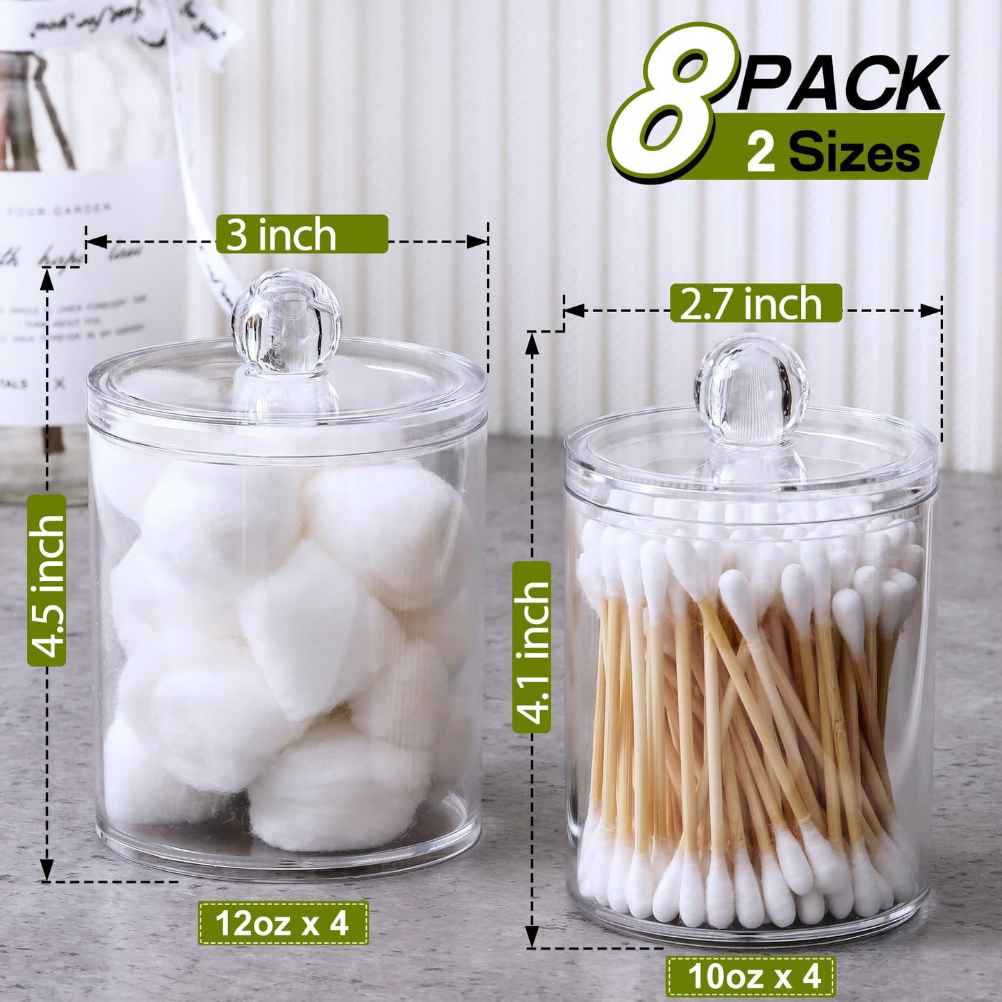 Clear Acrylic Qtip Dispenser Set - 4 Pack