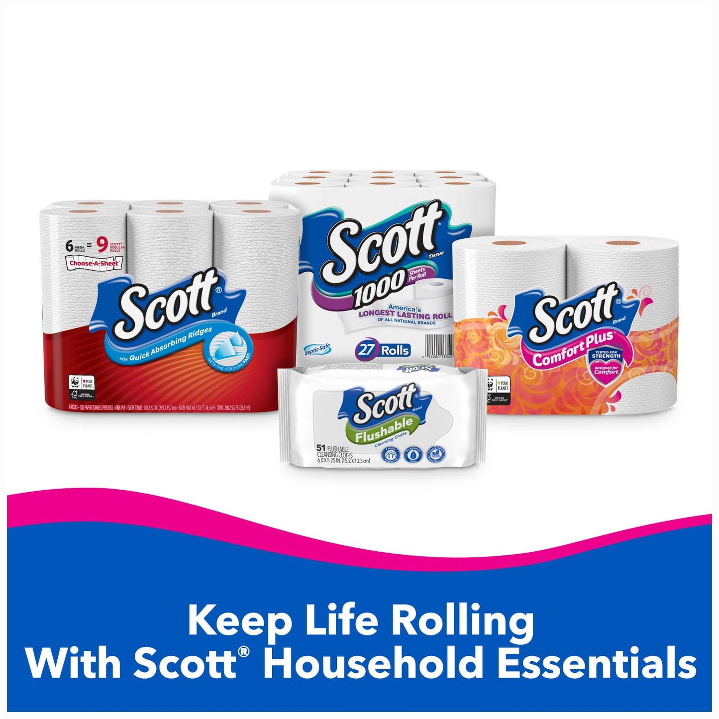 Scott Comfort+ 12 Double Rolls, 231 Sheets, Septic-Safe