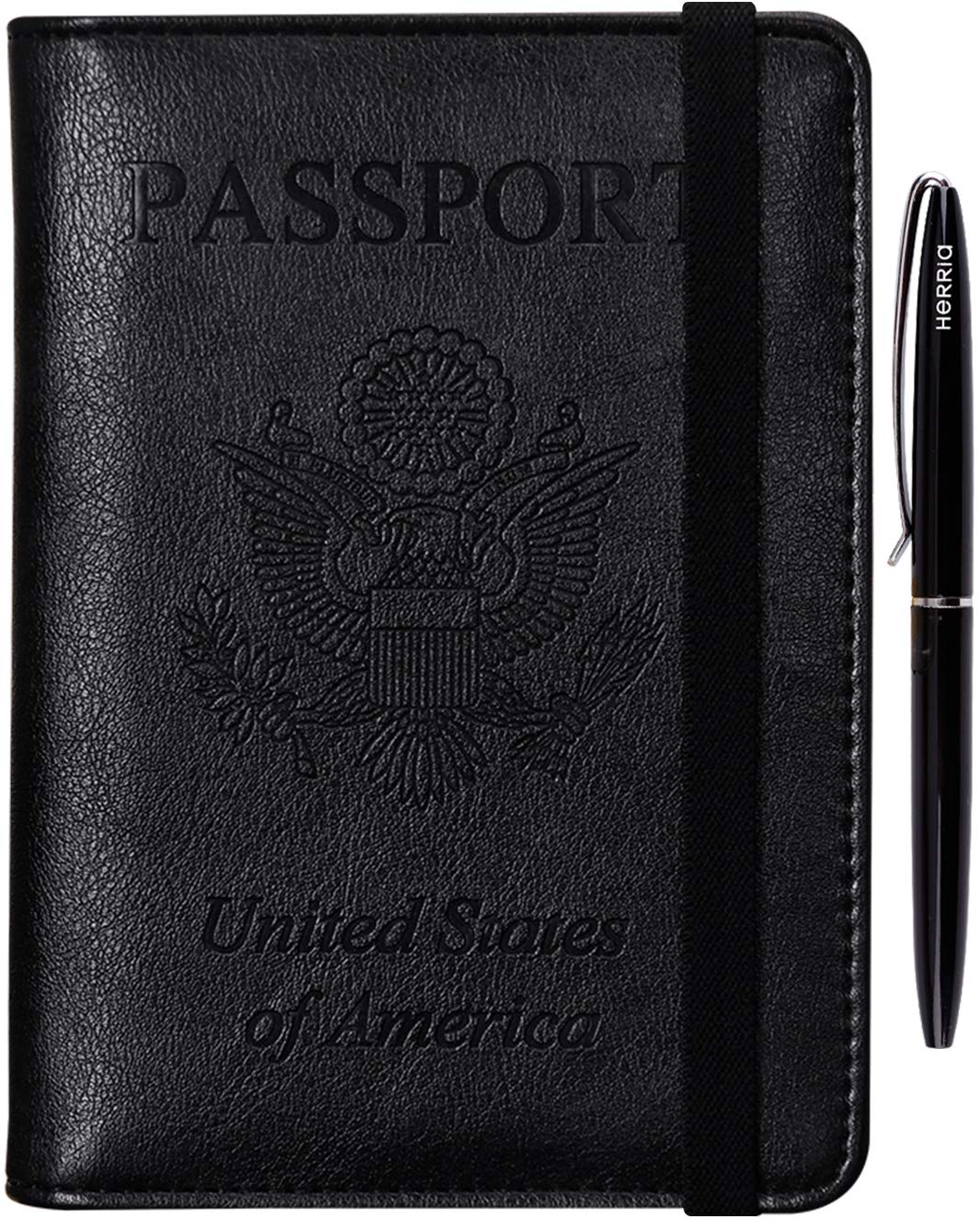 HerriaT RFID Leather Passport Wallet - Gray